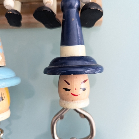 Vintage 1950s Wooden Wine Opener & Bottle Opener Bar Tools Wood Dolls in Stocks - Picture 9 of 10